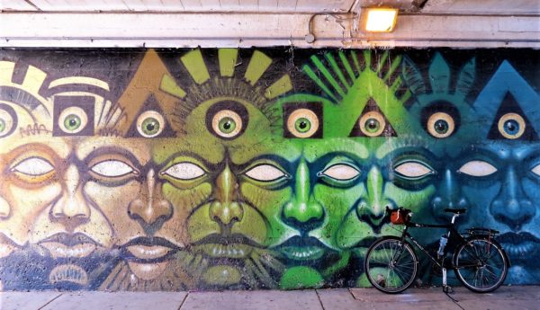 Street art and bicycle during a tour ride.