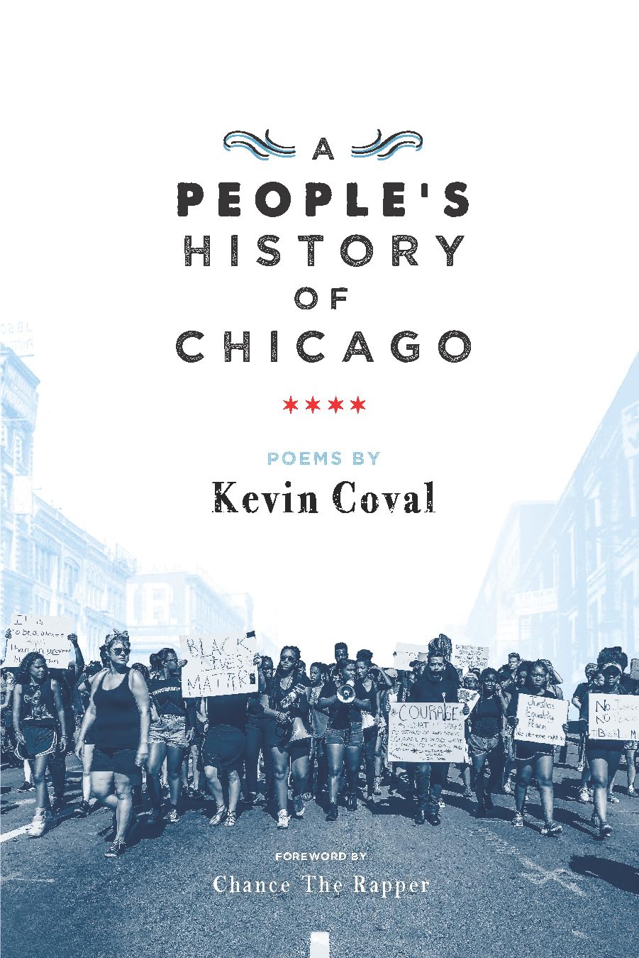 A book cover showing a line of people wit protest signs walking towards the camera.